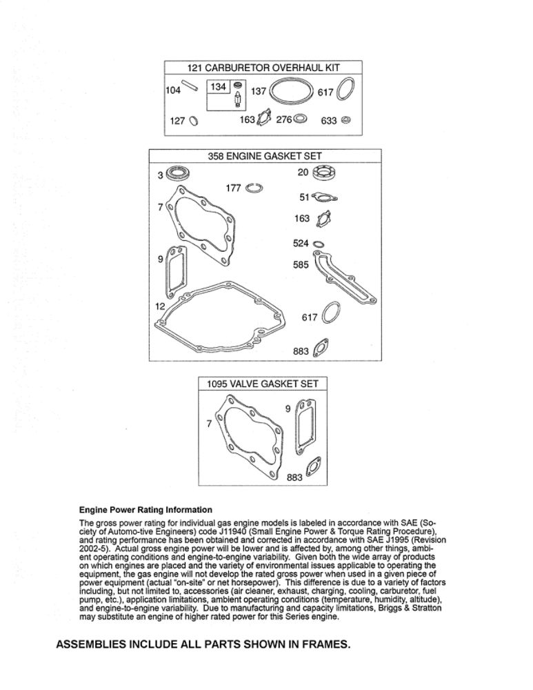 Gasket Set Diagram and Parts List for 126T02-1225-EX  Briggs and Stratton Engine